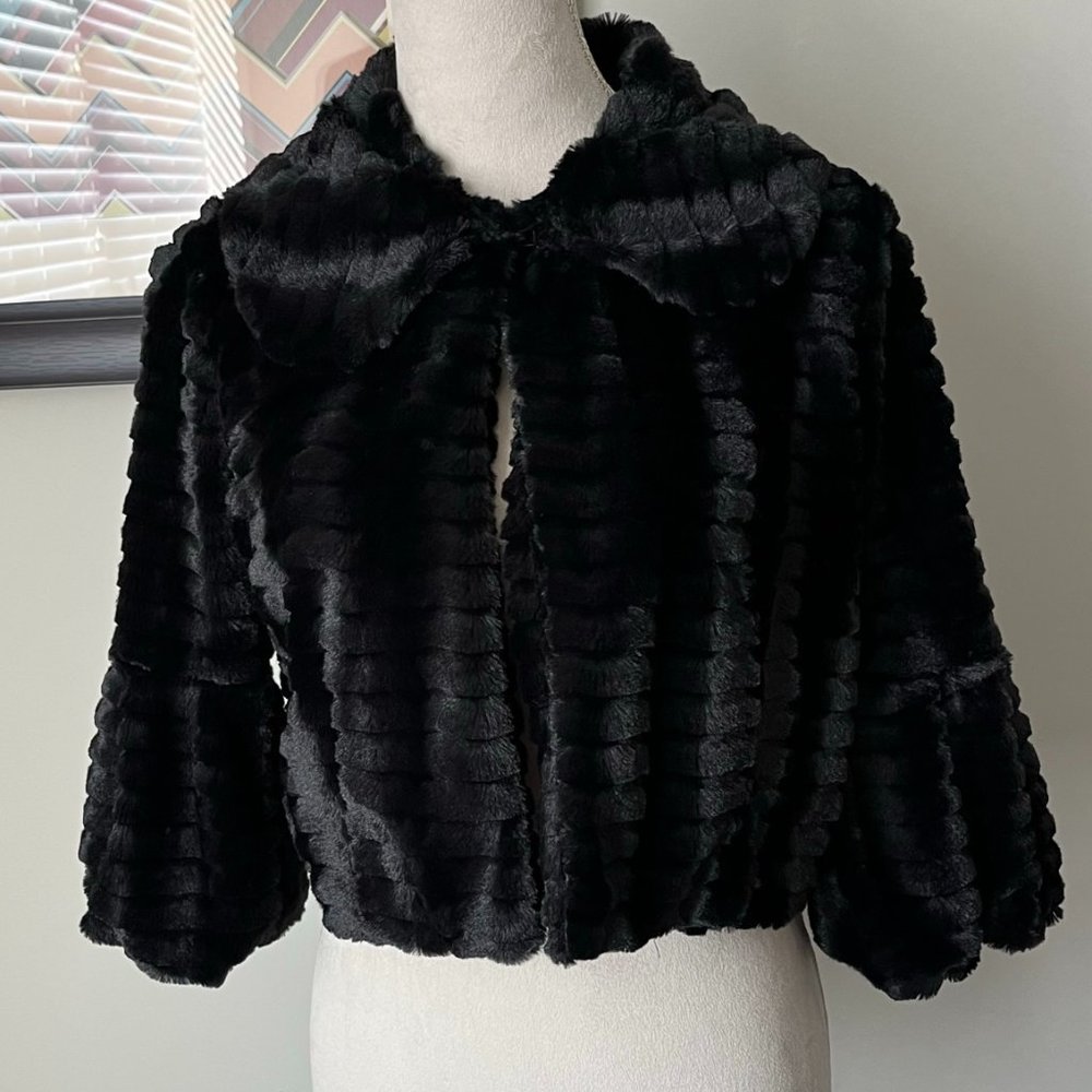 Tacera Black Faux Fur Bolero Jacket S